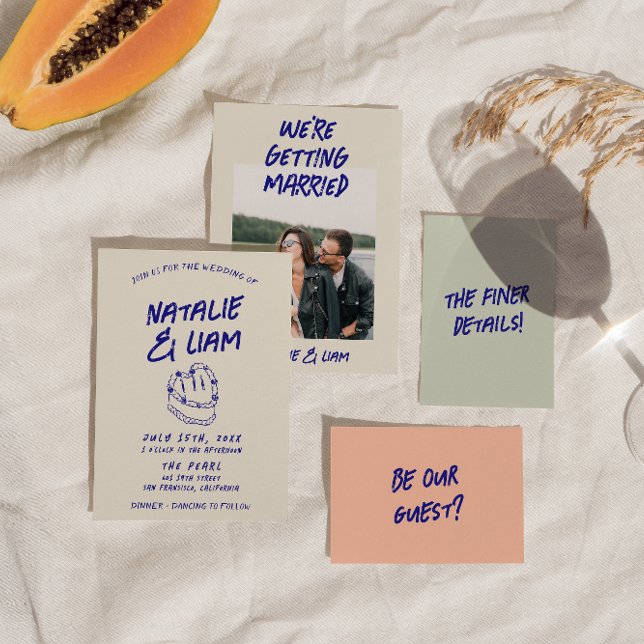 Moderne farbenfrohe handgezeichnete Kuchen Retro F Einladung (Von Creator hochgeladen)