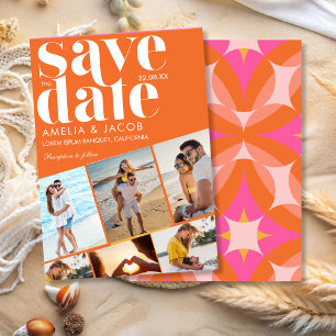 Moderne farbenfrohe helle orange lustige Hochzeits Save The Date