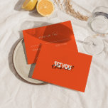 Moderne farbenfrohe helle Retro Funky Wedding Deta RSVP Karte<br><div class="desc">Eine einfache und elegante Kalligraphie Orange und Weiß mit pfirsichfarbenen Retro Hochzeitskarte rsvp. Das hat einen Vintagen,  modernen,  hellorangefarbenen Hintergrund mit handgeschriebenem weißen Skript. Minimalistisch und elegant mit fett und Retro-Schrift. Sie können alle editierbar sein,  indem Sie auf die Schaltfläche Personalisieren klicken.</div>