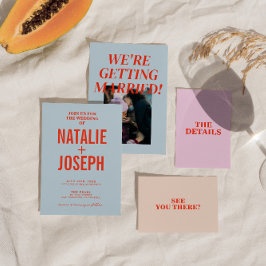 Moderne farbenfrohe, helle Retro muffige Hochzeit Einladung