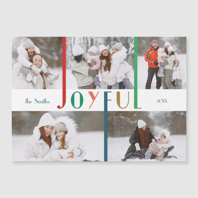 Moderne farbenfrohe Joyful Typografie 5-Foto Magnetkarte (Vorderseite)