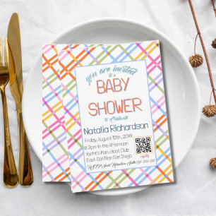 Moderne farbenfrohe Karo-Babyparty-Thema Einladung