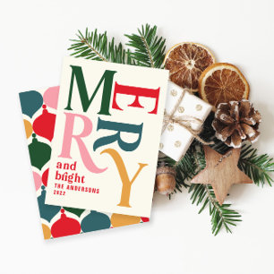 Moderne farbenfrohe „Merry & Bright“ Retro-Typogra Ankündigung