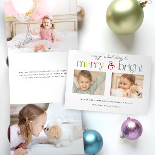Moderne farbenfrohe Merry & Bright Typografie 2-Fo Dreifach Gefaltete Urlaubskarte