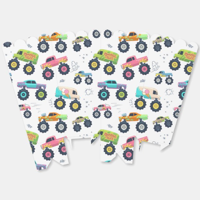 Moderne, farbenfrohe Monster Car Trucks Kids Party Geschenkschachtel (Ungeklappt)