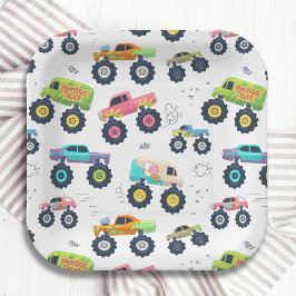 Moderne, farbenfrohe Monster Car Trucks Pappteller