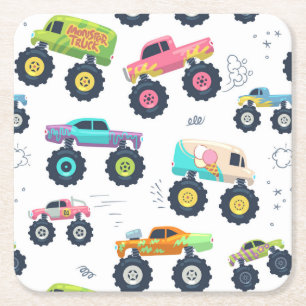 Moderne, farbenfrohe Monster Car Trucks Rechteckiger Pappuntersetzer