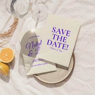 Moderne farbenfrohe, muffige Retro-Hochzeit Save The Date