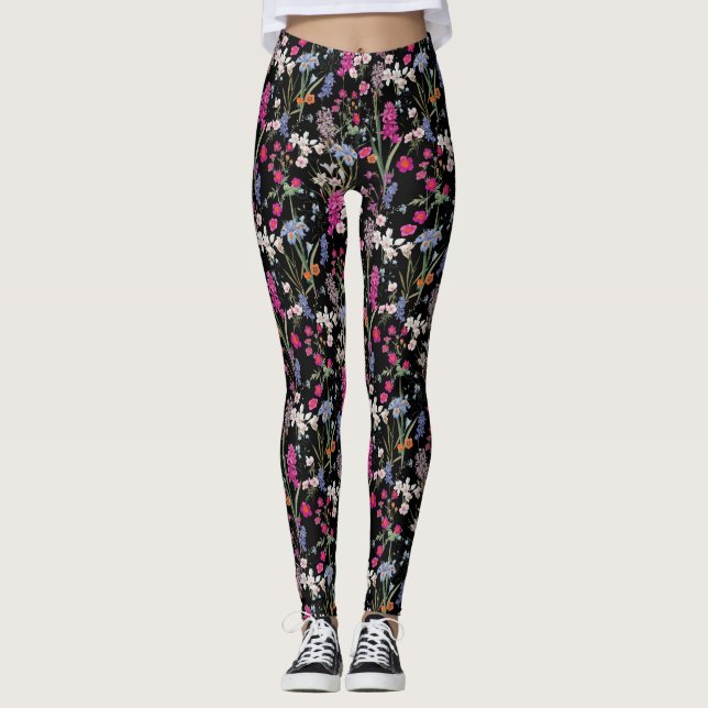 Moderne farbenfrohe Muster schwarzer Hintergrund Leggings (Vorderseite)