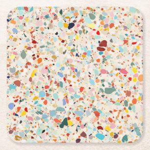 Moderne, farbenfrohe Pastel Terrazzo Muster Rechteckiger Pappuntersetzer