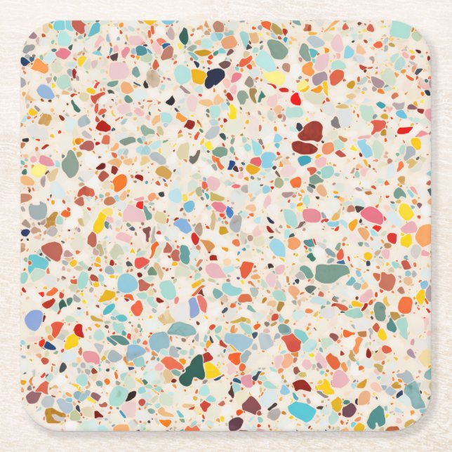 Moderne, farbenfrohe Pastel Terrazzo Muster Rechteckiger Pappuntersetzer (Vorderseite)