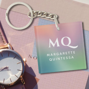 Moderne farbenfrohe Pastel Weiß Mit Monogramm Ursp Schlüsselanhänger