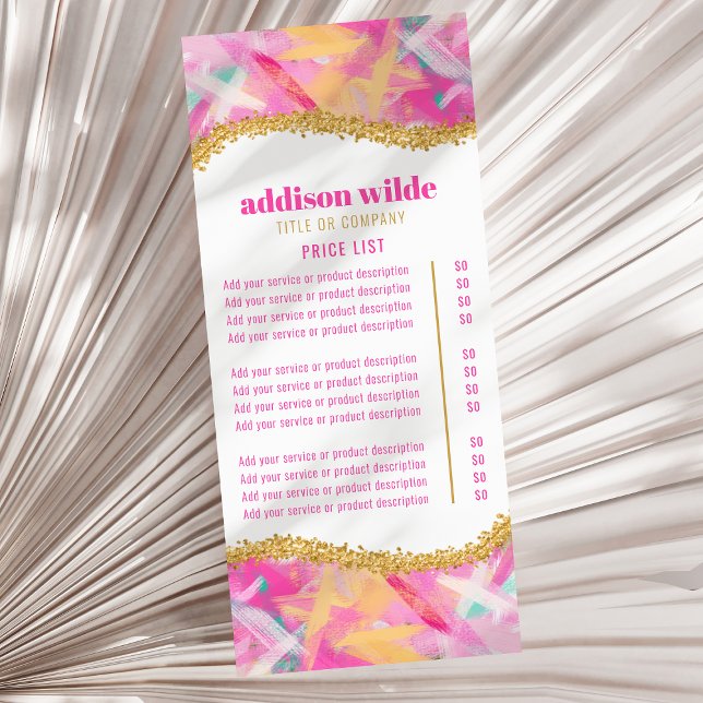 Moderne farbenfrohe Pinselstriche Service Preislis Werbekarte (Von Creator hochgeladen)