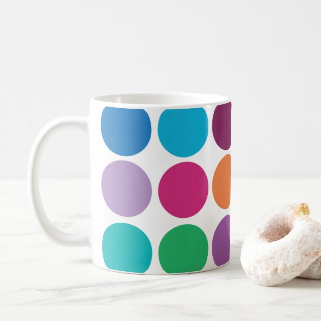Moderne farbenfrohe Polka Dot Kaffeetasse (Mit Donut)