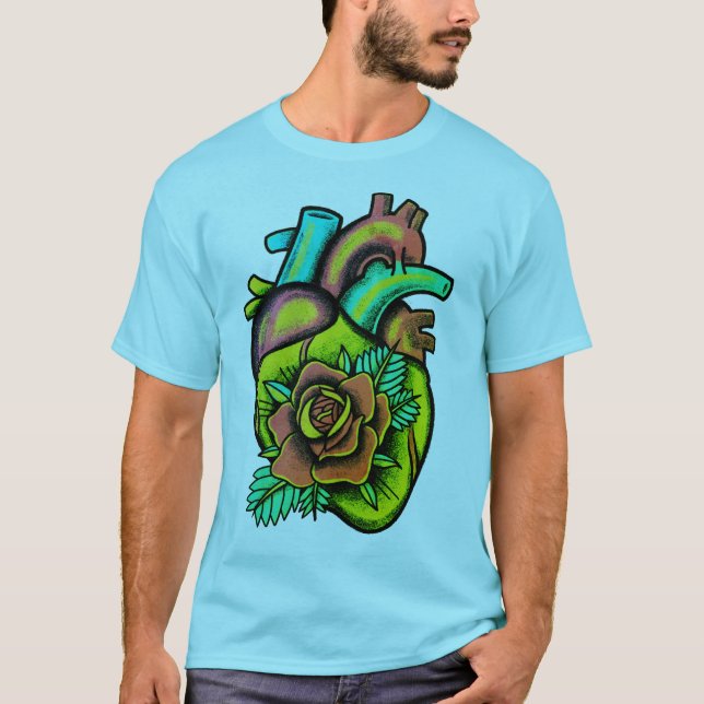 Moderne, farbenfrohe psychedelische Rose T-Shirt (Vorderseite)