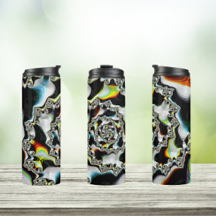 Moderne farbenfrohe psychedelische Spiralfraktale Thermosbecher