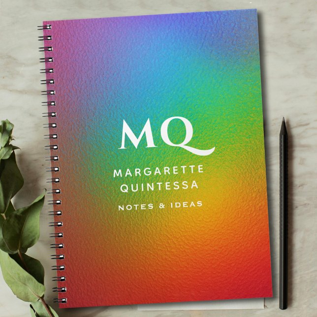 Moderne farbenfrohe Rainbow-White Monogram-Initial Notizblock (Von Creator hochgeladen)