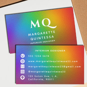 Moderne farbenfrohe Rainbow-White Monogram-Initial Visitenkarte