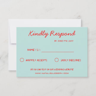 Moderne, farbenfrohe Retro Fun Funky Wedding RSVP Karte