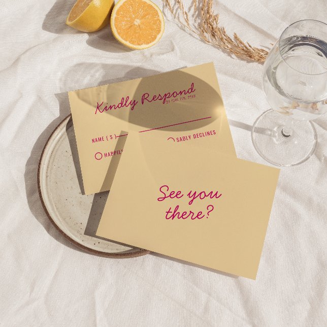 Moderne, farbenfrohe Retro Fun Funky Wedding RSVP Karte (Von Creator hochgeladen)