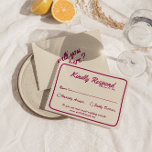 Moderne, farbenfrohe Retro Fun Whimsical Wedding RSVP Karte<br><div class="desc">Eine einfache und elegante Kalligraphie farbenfrohe Retro-Hochzeitskarte rsvp. Das hat einen Vintagen,  modernen,  cremigen Hintergrund mit burgundy-Skript . Minimalistisch und elegant mit handgeschriebener Schrift. Sie können alle editierbar sein,  indem Sie auf die Schaltfläche Personalisieren klicken.</div>