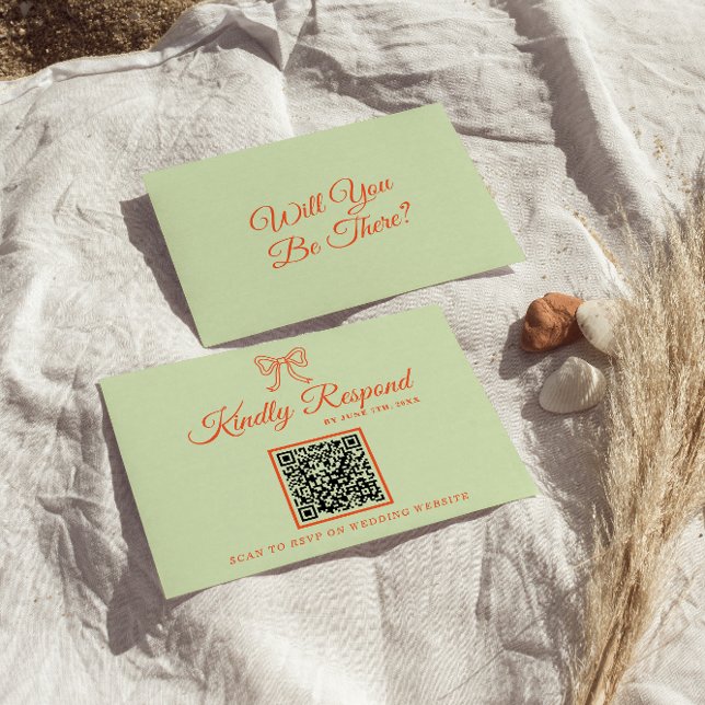 Moderne farbenfrohe Retro QR Code Ribbon Wedding RSVP Karte (Von Creator hochgeladen)