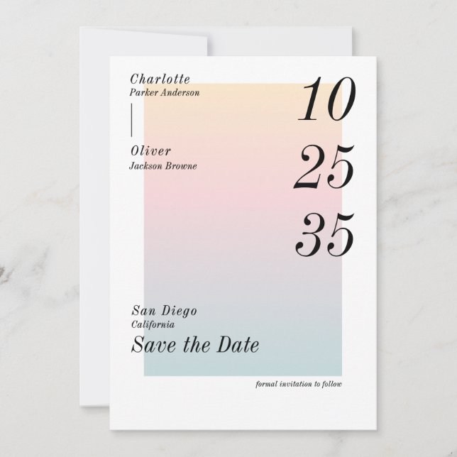 Moderne farbenfrohe Save-the-Date-Wasserfarbe Einladung (Vorderseite)