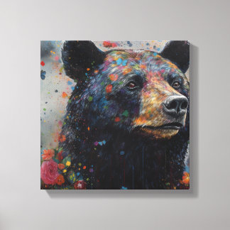 Moderne, farbenfrohe Schwarzbären Kunst Leinwanddruck