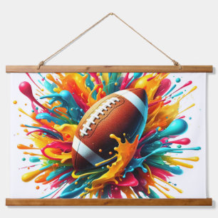 Moderne farbenfrohe Spritzspiel Ballsportarten Wandteppich Mit Holzrahmen