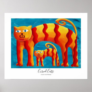 Moderne farbenfrohe süße gebogene Katze und Kätzch Poster