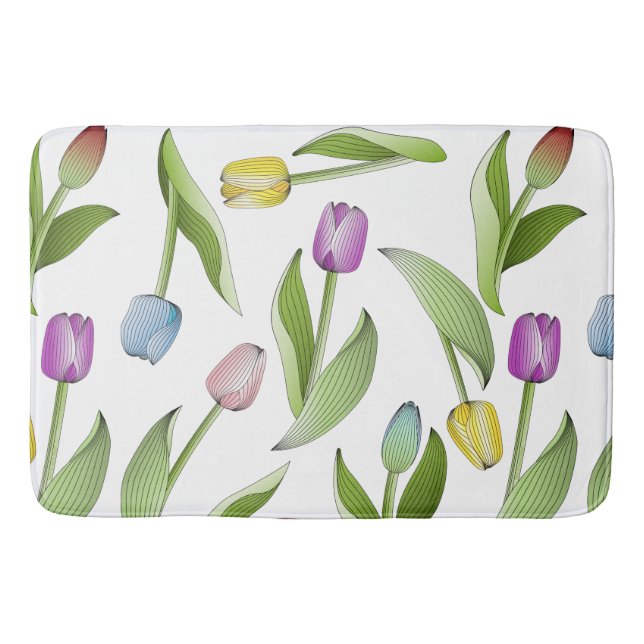 Moderne farbenfrohe Tulip Floral Badematte (Vorderseite)
