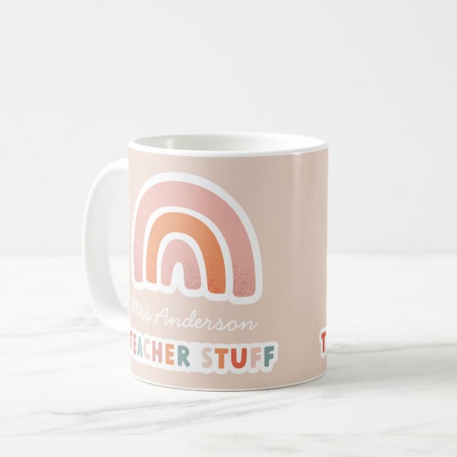 Moderne farbenfrohe Typografie Regenbogenlehrer mu Kaffeetasse (Vorderseite Links)