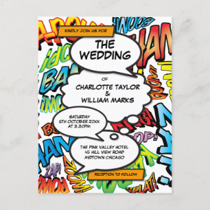 Moderne farbenfrohe typografische lustige Comic-Ho Einladungspostkarte