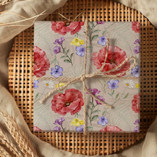 Moderne farbenfrohe und beige Wildblumenmuster  Geschenkpapier Set