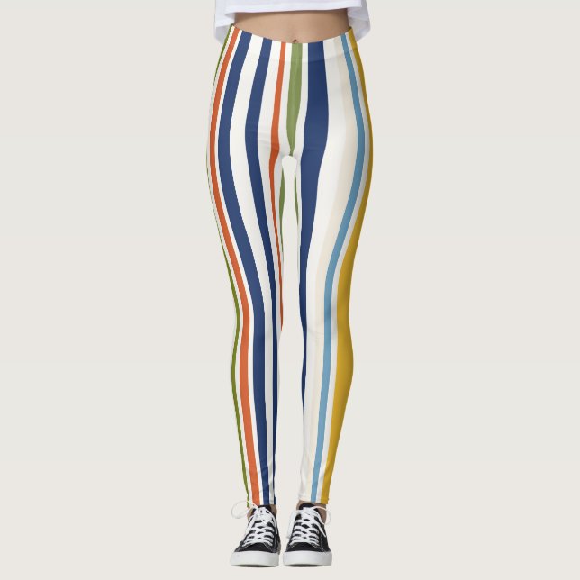 Moderne farbenfrohe vertikale Streifenmuster Leggings (Vorderseite)