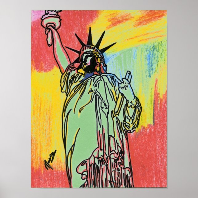 Moderne, farbenfrohe Wasserfarbe Lady Liberty Pop  Poster (Vorne)
