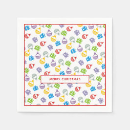 Moderne, farbenfrohe Weihnachtsbälle und -geschenk Serviette