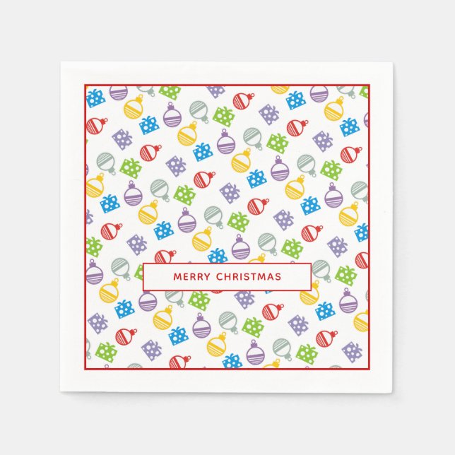 Moderne, farbenfrohe Weihnachtsbälle und -geschenk Serviette (Vorderseite)