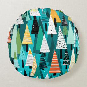 Moderne farbenfrohe Weihnachtsbaum-Muster Rundes Kissen