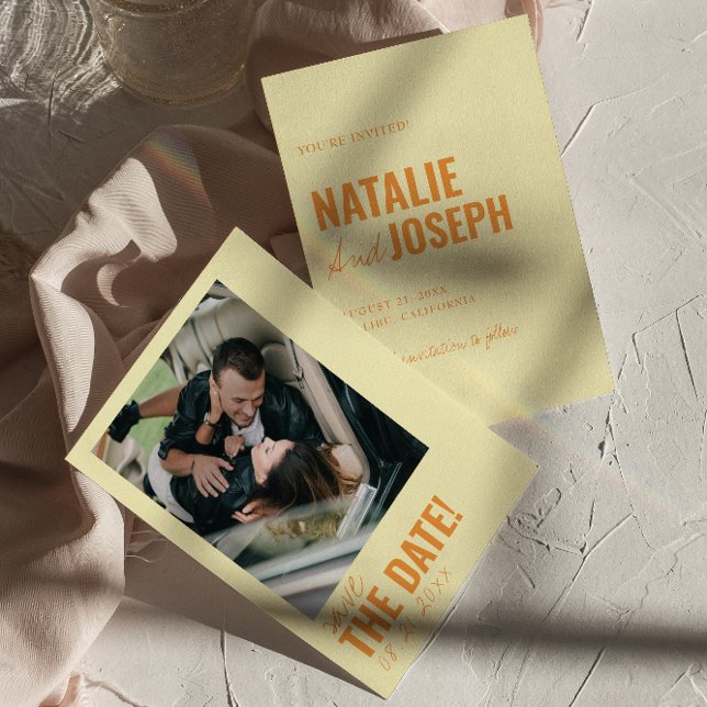 Moderne farbenfrohe Whimsical Einzigartiges Foto H Save The Date (Von Creator hochgeladen)