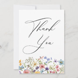 Moderne farbenfrohe Wildblume Blumenkohl Brautpart Dankeskarte