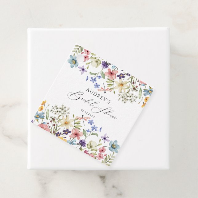 Moderne farbenfrohe Wildblume Blumenkohl Brautpart Geschenkanhänger (Beispiel)