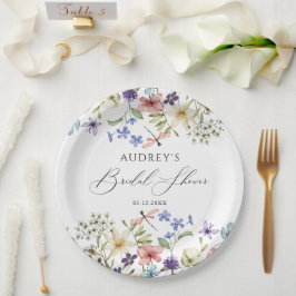 Moderne farbenfrohe Wildblume Blumenkohl Brautpart Pappteller