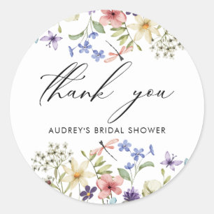Moderne farbenfrohe Wildblume Blumenkohl Brautpart Runder Aufkleber