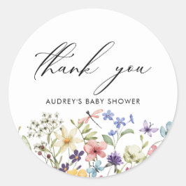 Moderne farbenfrohe Wildblume Blumenkohl Brautpart Runder Aufkleber