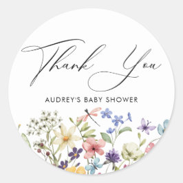 Moderne farbenfrohe Wildblume Blumenkohl Brautpart Runder Aufkleber