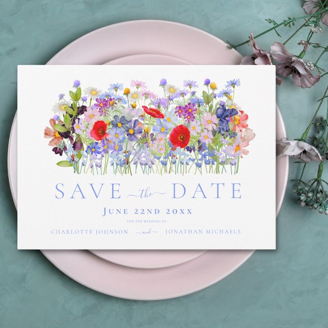 Moderne farbenfrohe Wildblume Hochzeit Save The Date (Colorful wildflower boho chic wedding save the date invitation )
