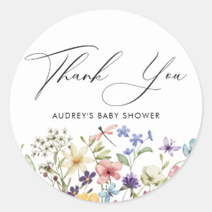 Moderne farbenfrohe Wildblumen-Hochzeitsdusche Runder Aufkleber