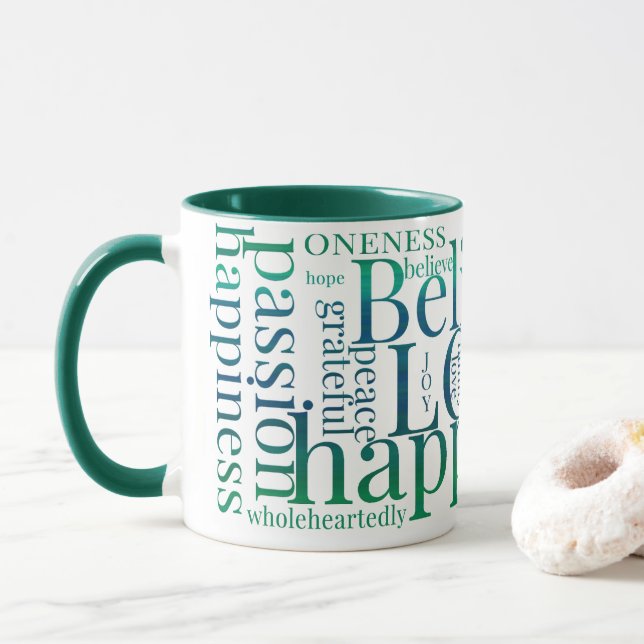 Moderne farbenfrohe Word Cloud Text Designs Tasse (Mit Donut)