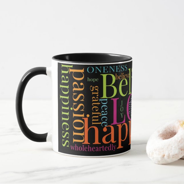 Moderne farbenfrohe Word Cloud Text Designs Tasse (Mit Donut)